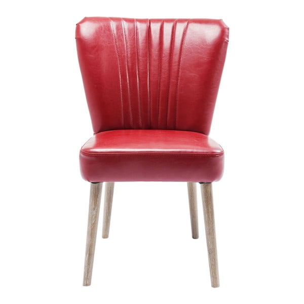 Červená kožená židle s konstrukcí z jasanového dřeva Kare Design Filou