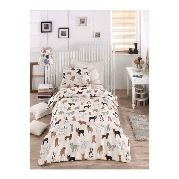 Спално бельо с чаршаф за единично легло Кучета Опаковка, 160 x 220 cm - Mijolnir