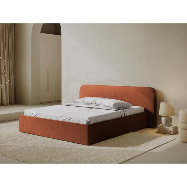 Двойно тапицирано легло с място за съхранение с включена подматрачна рамка в тухлен цвят 200x200 cm Elizabeth – Micadoni -image-1