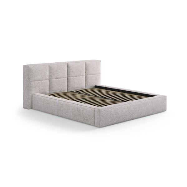 Бежово двойно тапицирано легло с място за съхранение с включена подматрачна рамка 140x200 cm Simon – Micadoni -image-4