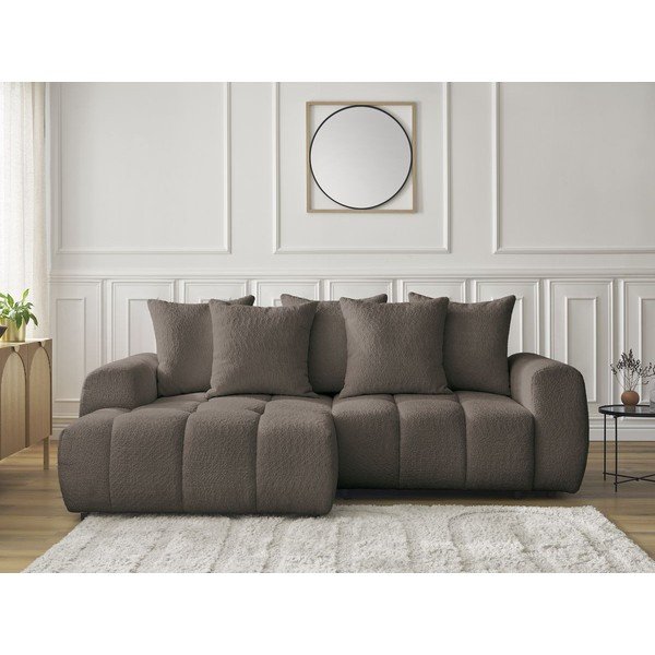 Кафяв  разтегателен ъглов диван с място за съхранение от букле (ляв ъгъл) Roxelane – Bobochic Paris-image-1