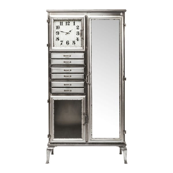 Сребърен скрин Buster с огледало и часовник, широчина 85 cm - Kare Design