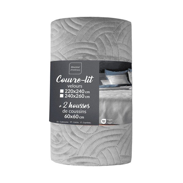 Сиво комплект шалте и калъфка за възглавница 240x260 cm Solange – douceur d'intérieur