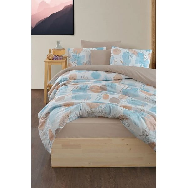 Синьо икафяво двойно удължено спално бельо с включен долен чаршаф 4 части 200x220 cm Magnolia – Mila Home-image-1