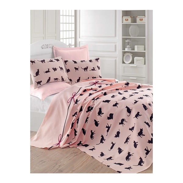 Розова покривка за легло , 160 x 230 cm Cats - Mijolnir