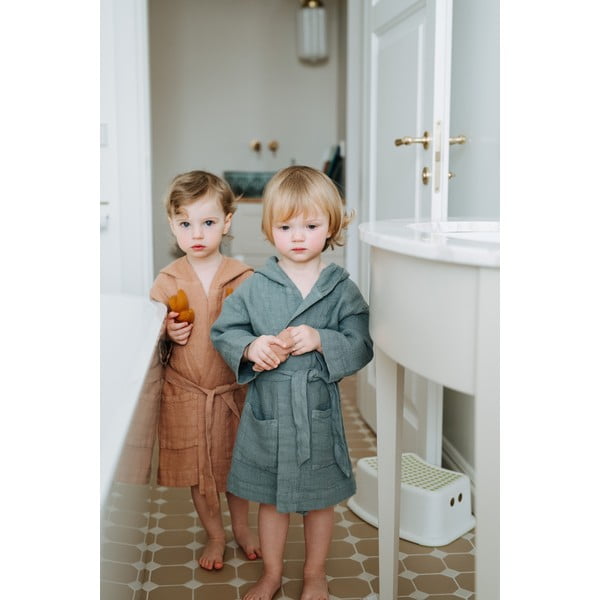 Детски син ленен халат Nature, размер 104 - 116 - Linen Tales-image-3