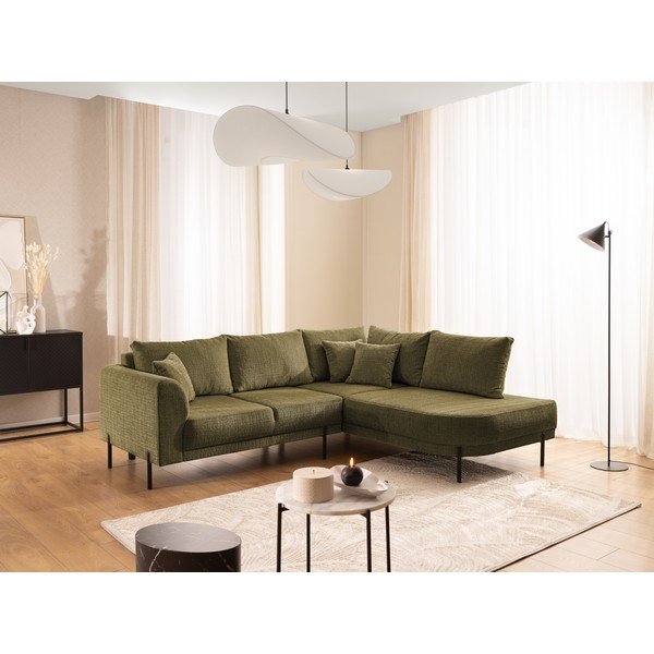 Зелен шенилов ъглов диван (десен ъгъл/L форма) Mauris  – Ropez-image-1