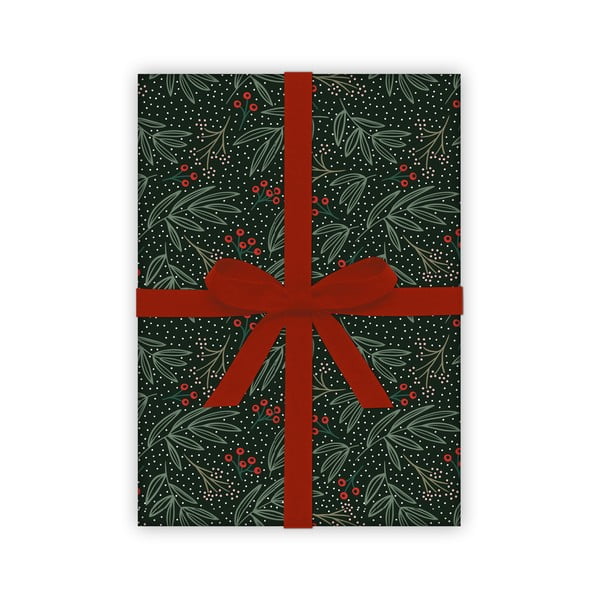 5 листа черна и зелена опаковъчна хартия, 50 x 70 cm Winter Floral - eleanor stuart-image-1