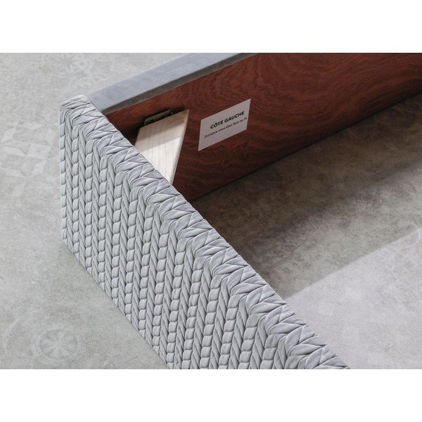 Сиво тапицирано двойно легло с място за съхранение с решетка 160x200 cm Adele - Bobochic Paris-image-4