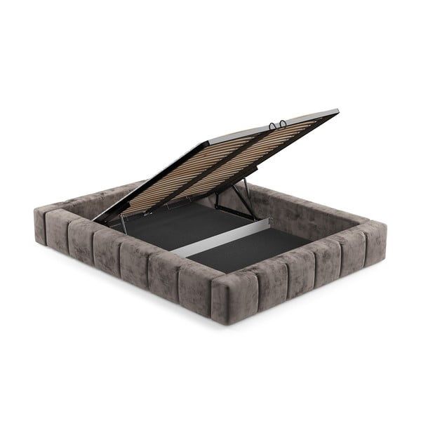 Кафяво тапицирано двойно легло с място за съхранение с включена подматрачна рамка 160x200 cm Aruba L – Maison de Rêve-image-4