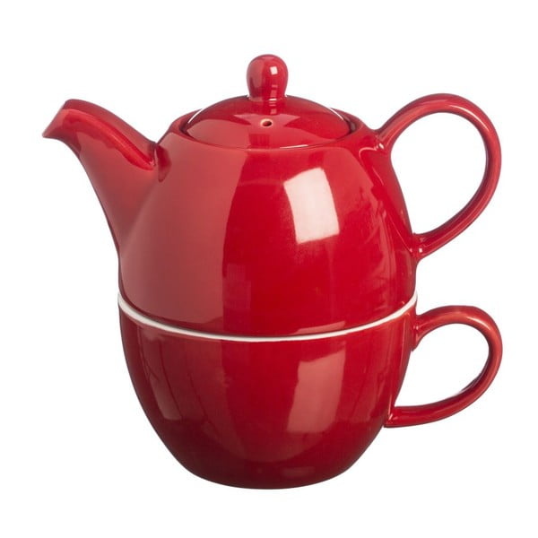 Čajová konvice s hrnkem Tea For One Bright Red, 400 ml