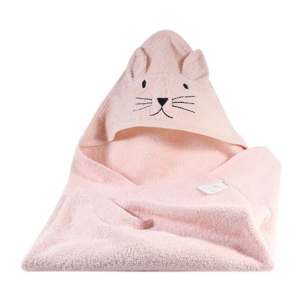 Розова памучна бебешка кърпа с качулка на котка - Kindsgut-image-4