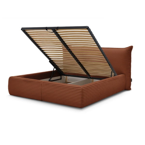 Двойно тапицирано легло с място за съхранение с включена подматрачна рамка в тухлен цвят 180x200 cm Jade – Bobochic Paris-image-1