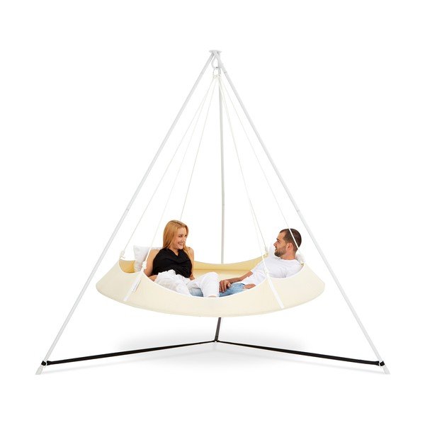 Кремава градинска люлка със стойка - Hangout Pod-image-2
