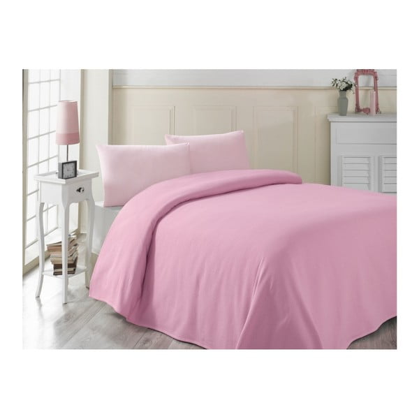 Розова памучна олекотена покривка за легло Pembe, 200 x 230 cm - Mijolnir