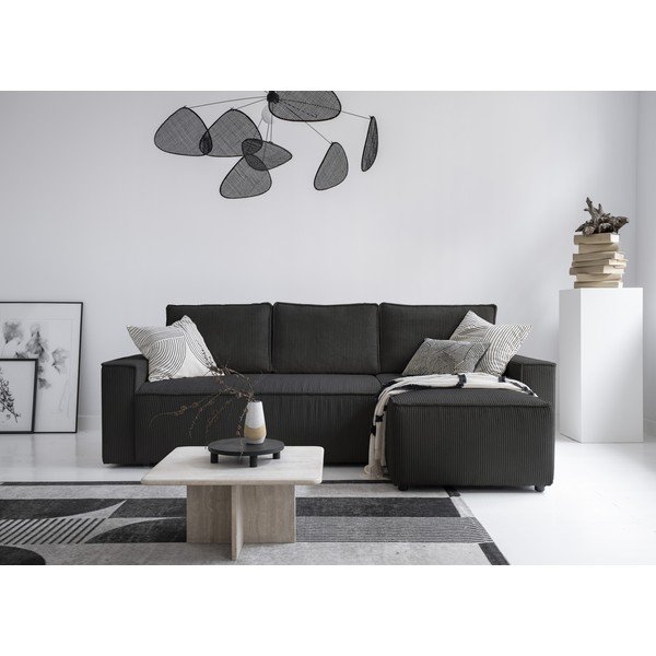 Антрацитен разтегателен ъглов диван от рипсено кадифе (променлив) Brave Dave – Miuform-image-1