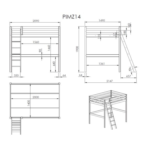 Бяло детско легло със стълба , 140 x 200 cm Pino - Vipack-image-2