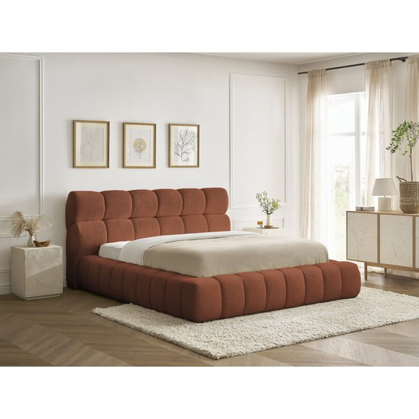 Оранжево двойно тапицирано легло с място за съхранение с включена подматрачна рамка 160x200 cm Mont Blanc – Bobochic Paris-image-4