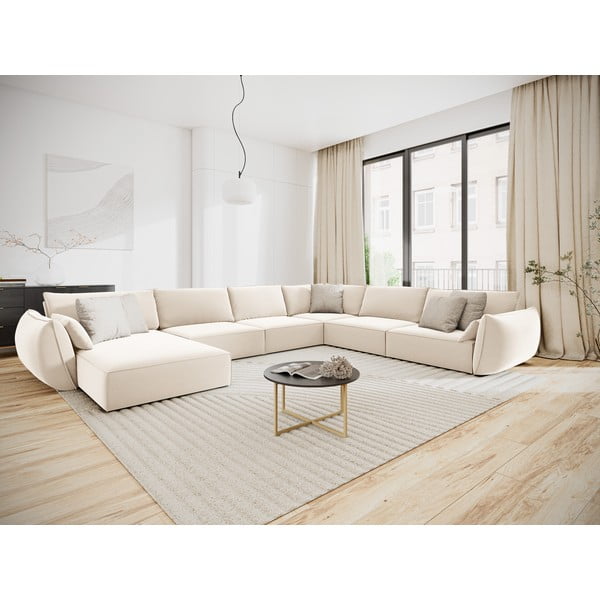Бежов кадифен ъглов диван (десен ъгъл/U форма) Vanda – Mazzini Sofas-image-1