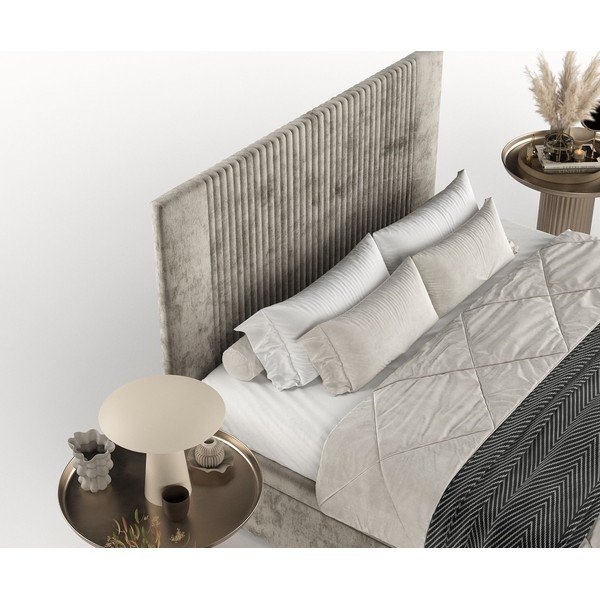 Бежово тапицирано двойно легло с място за съхранение 200x200 cm Mavel – Maison de Rêve-image-1