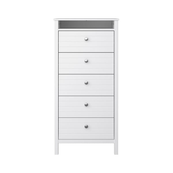 Бял тесен скрин с 5 чекмеджета New York, височина 120 cm - Steens