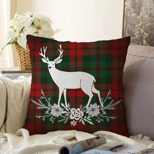 Коледна калъфка за възглавница от шенил Тартан Весела Коледа, 55 x 55 cm - Minimalist Cushion Covers