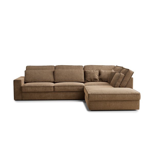 Светлокафяв шенилов ъглов диван (десен ъгъл/L форма) Kirou – Maison de Rêve