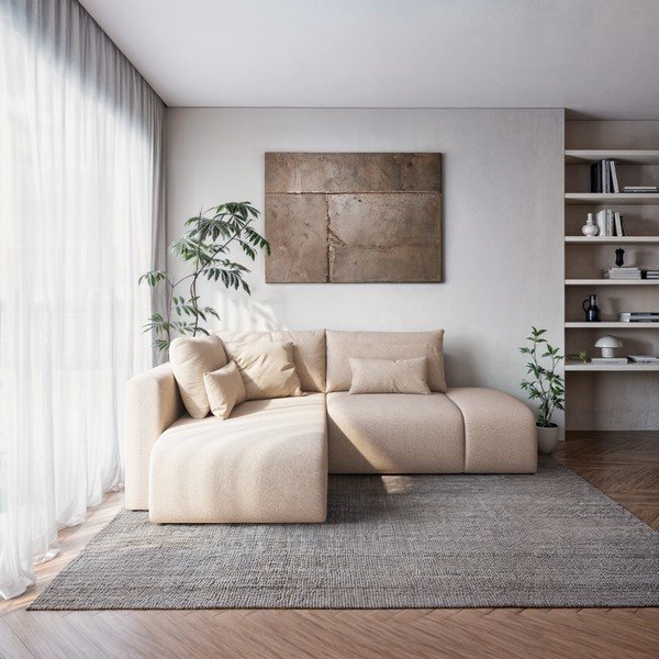 Бежов разтегателен ъглов диван с място за съхранение (ляв ъгъл) Lumine – Ghado-image-1