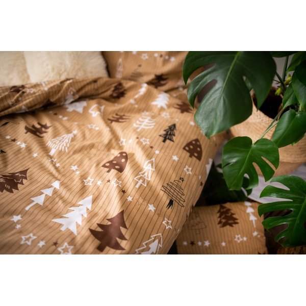 Кафяво памучно единично спално бельо Дървета, 140 x 200 cm - Cotton House-image-3