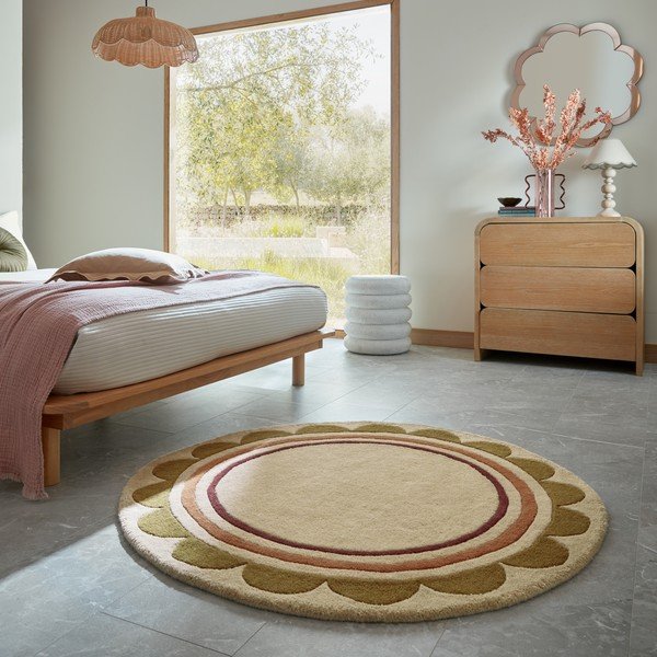 Ръчно изработен вълнен кръгъл килим в естествен цвят ø 120 cm Lois – Flair Rugs-image-1