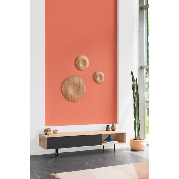 Черна/естествена маса за телевизор от масивен дъб 200x48 cm Fina – Gazzda-image-3