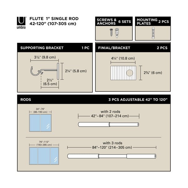 Стоманен разширяем прът за завеси в матово сребрист цвят 107 - 305 cm Flute – Umbra-image-4