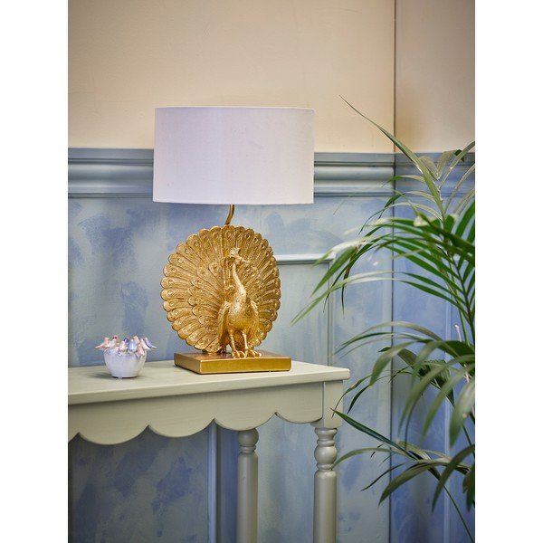 Настолна лампа  в златист цвят с текстилен абажур (височина 58,5 cm) Peacock – Bloomingville-image-1