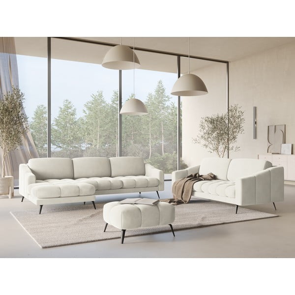 Кремав кадифен ъглов диван (ляв ъгъл) Nalu – Makamii-image-1