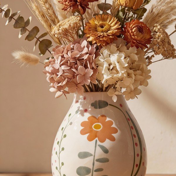 Кремава глинена ръчно рисувана ваза (височина 17 cm) Taza – Bloomingville-image-2