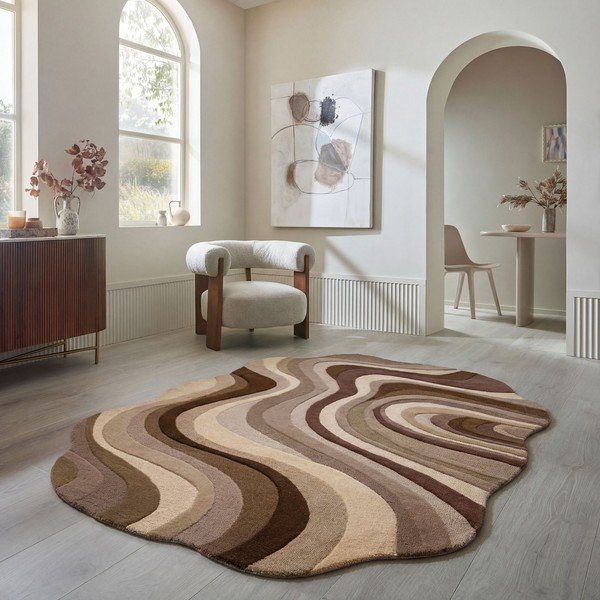 Кафяв/бежов ръчно изработен вълнен килим 160x230 cm Envy Wool – Flair Rugs-image-1