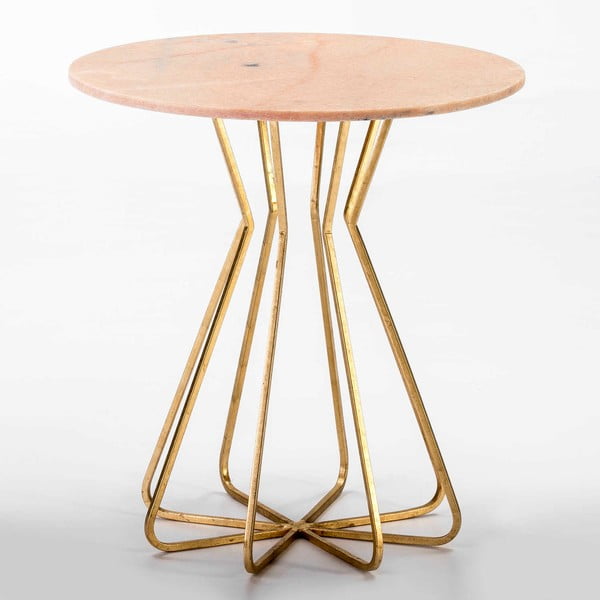Odkládací stolek s růžovou mramorovou deskou Thai Natura, ∅ 60 cm