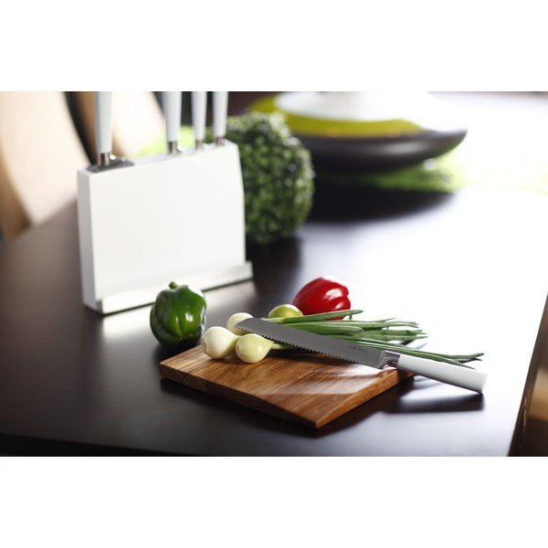 Set nožů se stojanem a prkénkem - bílý-image-1