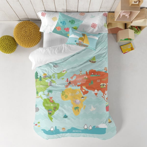 Детско спално бельо от чист памук Карта на света, 140 x 200 cm - Happynois