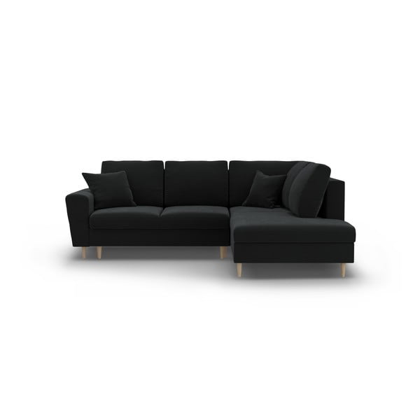 Черен кадифен разтегателен ъглов диван с място за съхранение (десен ъгъл/L форма) Kyoto – Cosmopolitan Design