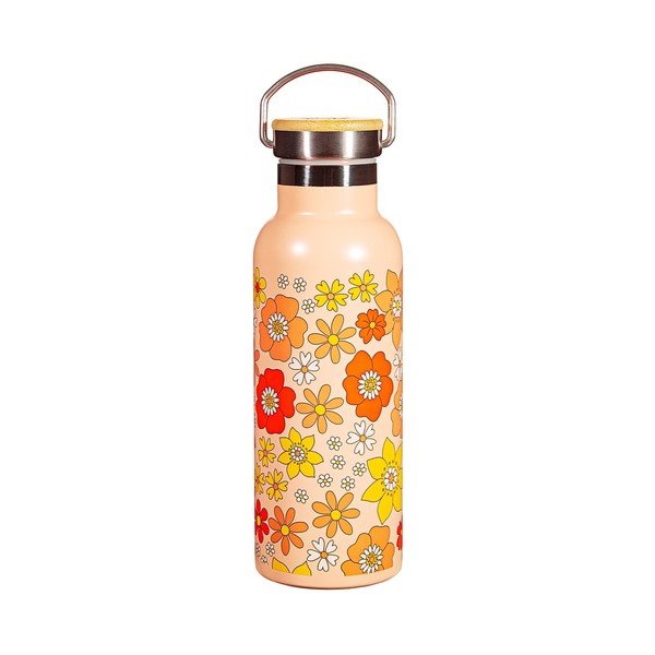 Оранжево бебешко шише от неръждаема стомана 500 ml 70s Floral - Sass & Belle