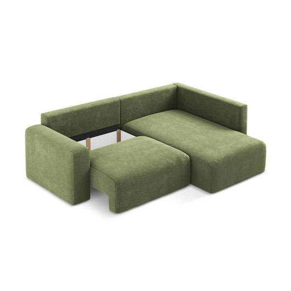Зелен шенилов сгъваем/с място за съхранение ъглов диван (десен ъгъл/L форма) Kona – Makamii-image-4