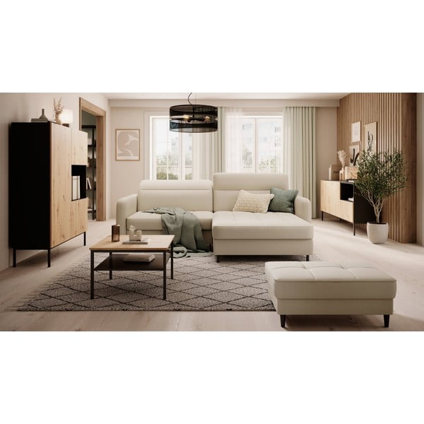 Бежов кадифен разтегателен ъглов диван с място за съхранение (десен ъгъл) Gomsi – ELTAP-image-1