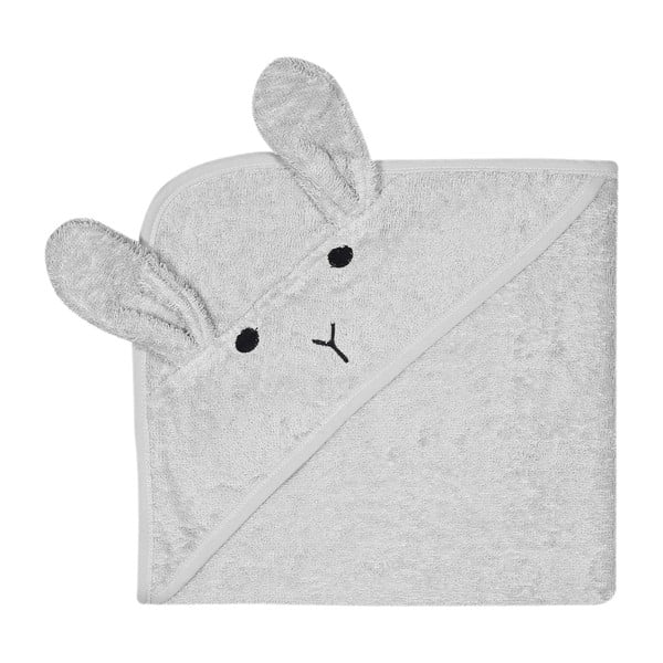 Сива памучна бебешка кърпа с качулка Заек - Kindsgut