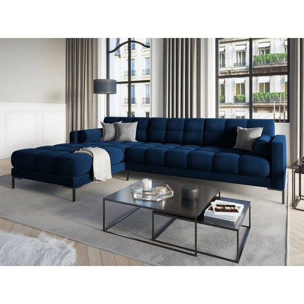 Тъмносин ъглов диван от кадифе , ляв ъгъл Bali - Cosmopolitan Design-image-1