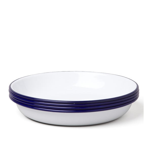 Sada 4 modro-bílých smaltovaných polévkových talířů Falcon Enamelware