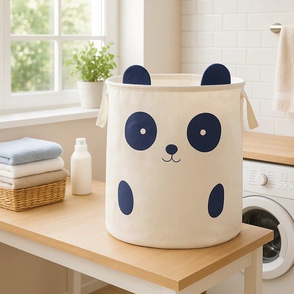 Бяла текстилна детска кошница за играчки ø 38x48 cm Mimo Panda Face – Premier Housewares-image-4