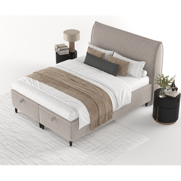 Двойно тапицирано легло в сиво-бежов цвят с място за съхранение 140x200 cm Pearl – Maison de Rêve-image-3