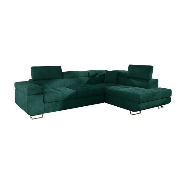 Зелен кадифен разтегателен ъглов диван с място за съхранение (десен ъгъл L форма) Anton – ELTAP-image-2