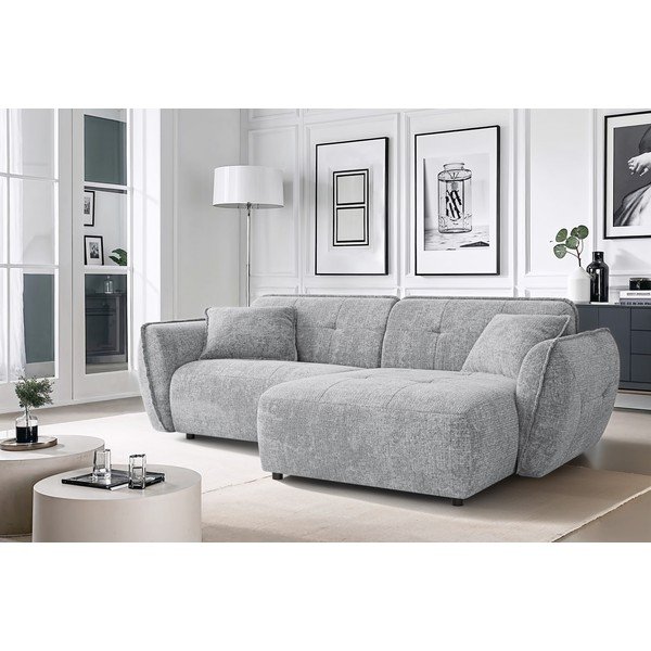 Светлосив шенилов ъглов диван (десен ъгъл) Nelia – Ropez-image-1